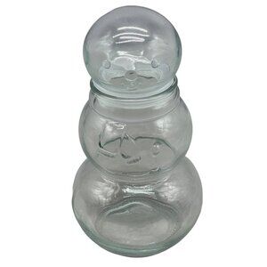 Snowman clear glass jar container sealed 9" decoration READ used see photos